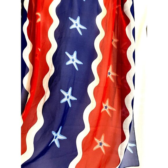 American Flag Patriotic Semi Sheer Striped Scarf Wrap Shawl - Hi Lites 72 x 43" - Picture 3 of 7
